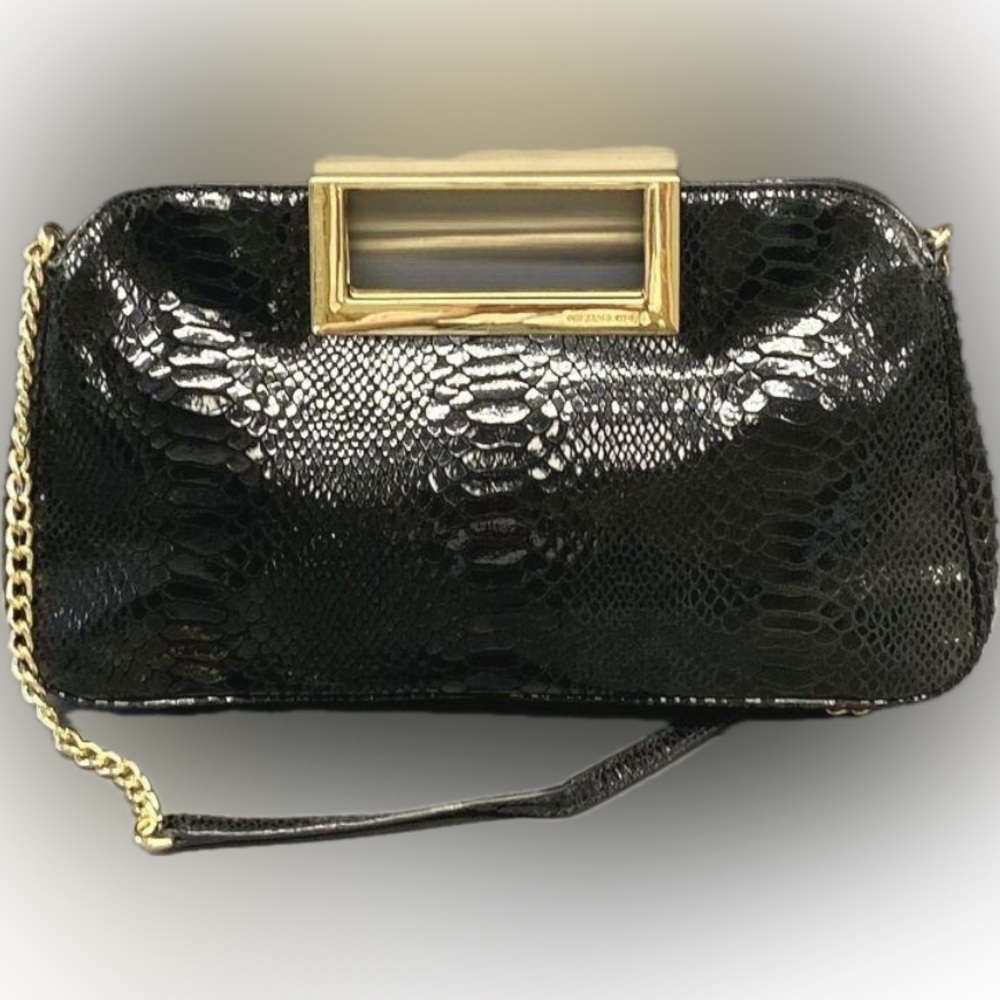 Michael Kors Black Snakeskin Leather and Berkley Clutch with Sophisticated Style